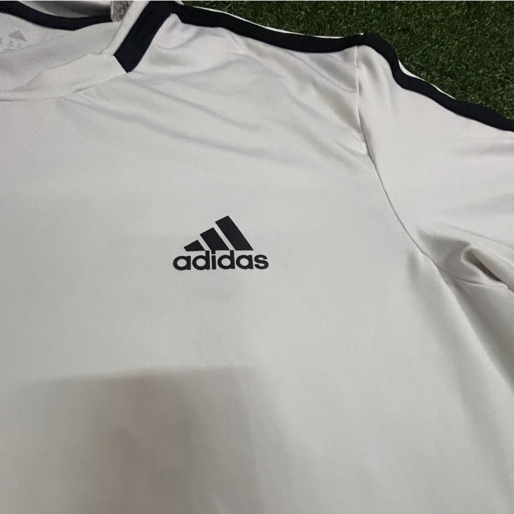 Adidas Climalite Mens XL White Black 3-Stripe Short Sleeve Athletic T-Shirt